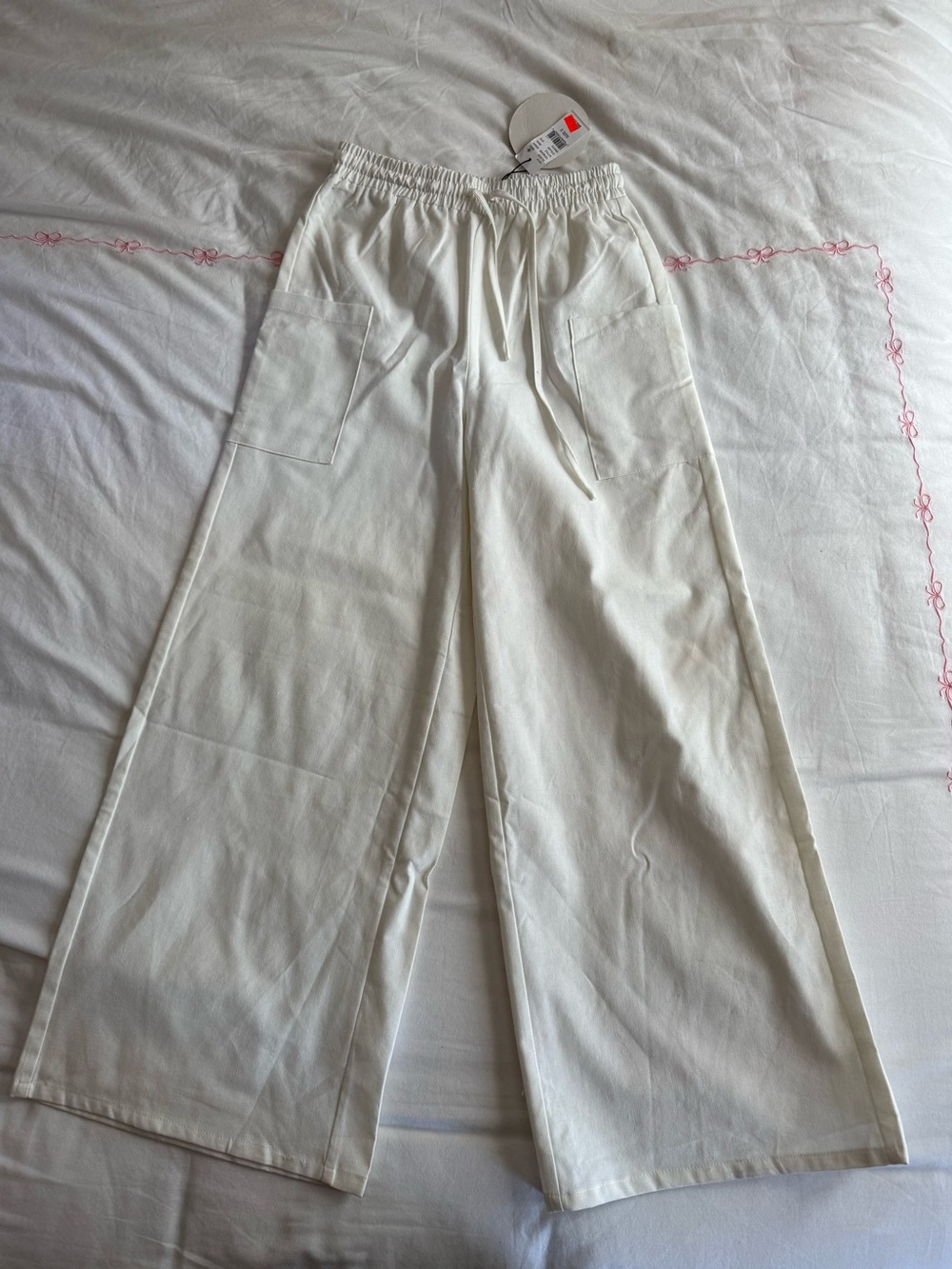 Princess Polly Wide Leg Drawstring Pants in White